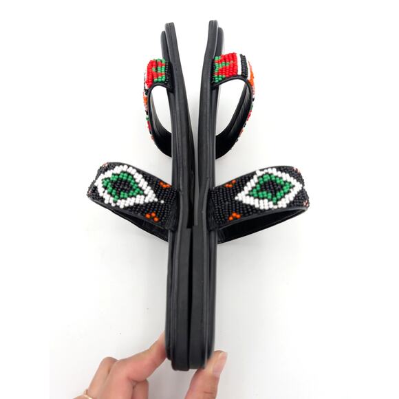 Farm Rio Beaded Slide Sandal Women's Square Open Toe Black Size US9 EU40 - Picture 6 of 13